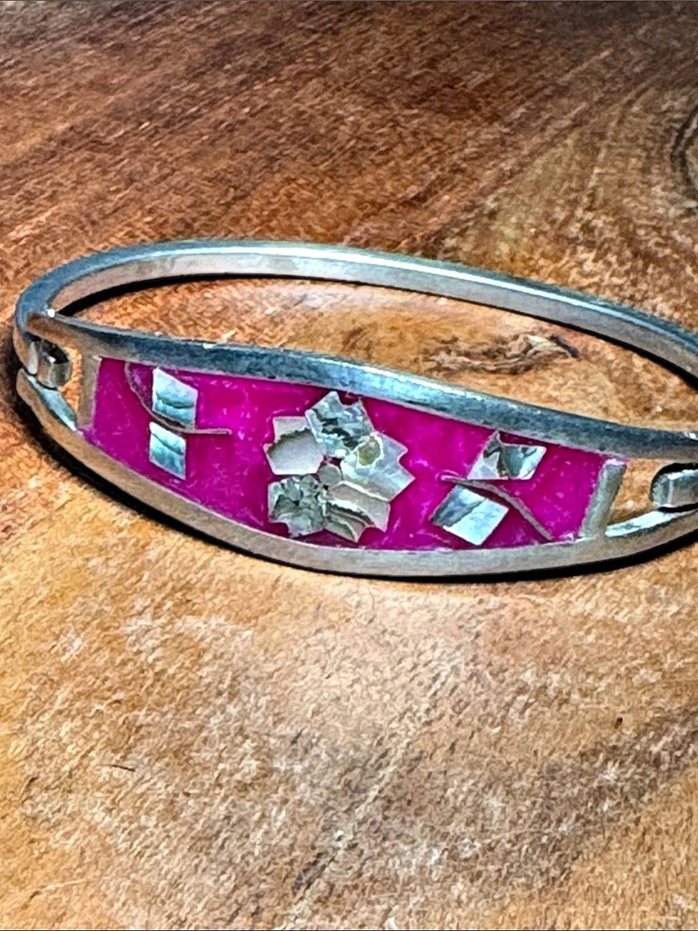 Silver & Pink Inlay Bracelet